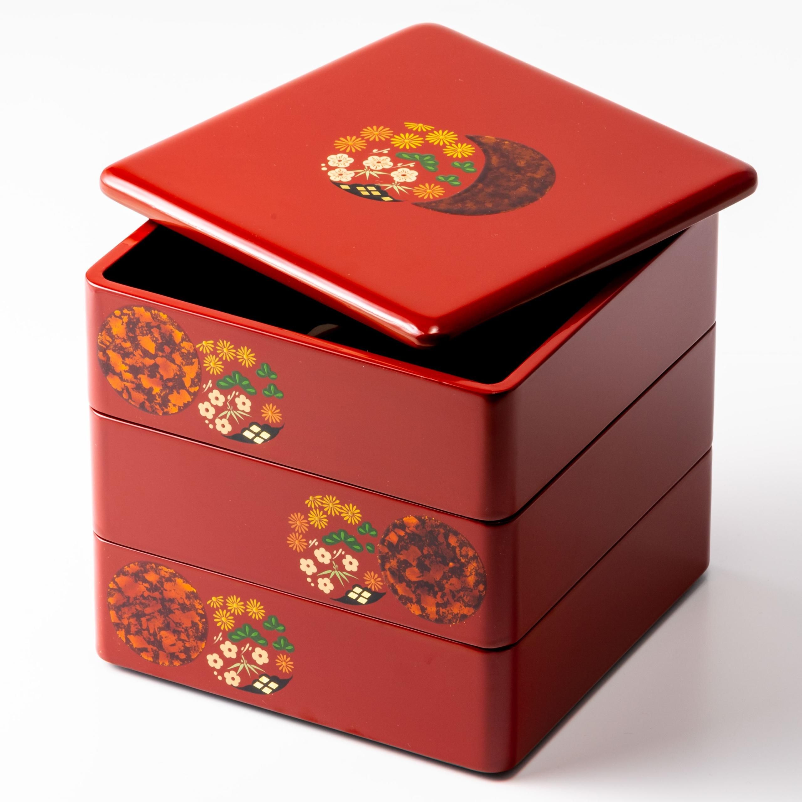 金色花模様の重箱 4仕切り 2段 石楠花 金色花模様の重箱 4仕切り 2段