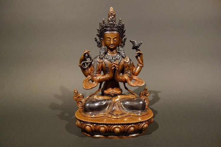 ♥小さな 観音像 銅製 鍍金 観音様 仏像 仏壇 仏具 骨董 古玩 中国