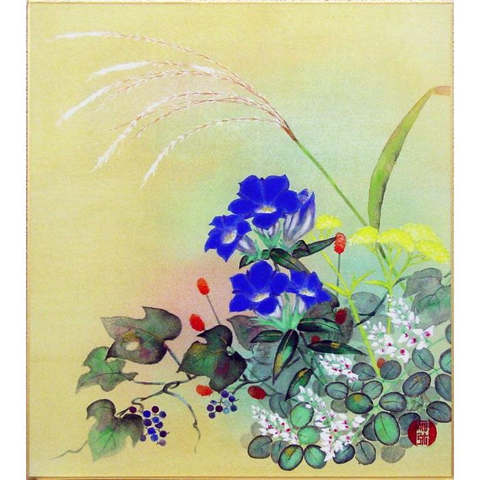 平野勝『藤』色紙、絵画 日本画 絵画 花の絵 平野勝『藤』色紙、絵画