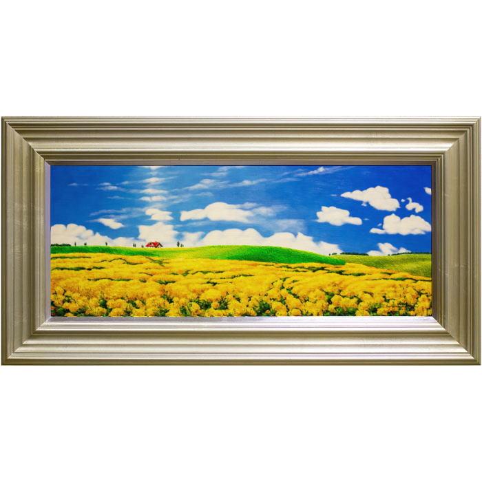 絵画インテリア 絵 額付(白) 油絵 uF6-063203 田園風景 朝陽 夕陽 絵画