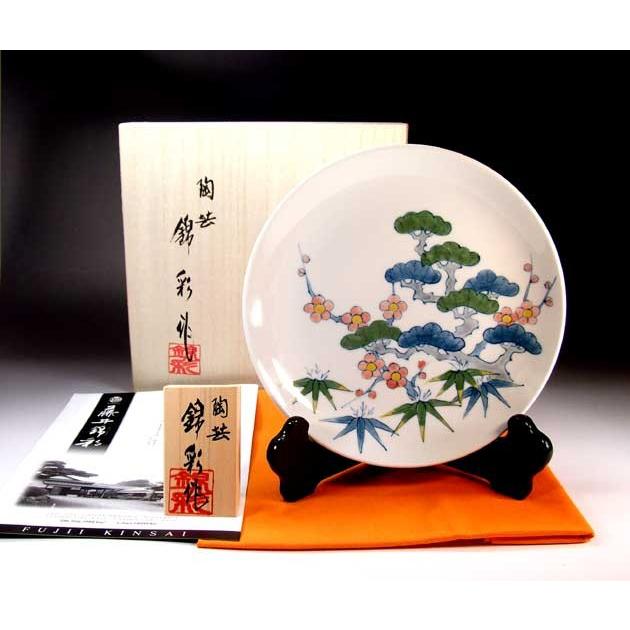 吉祥文様 色鍋島様式松竹梅絵飾り皿｜有田焼 陶芸作家 藤井錦彩作