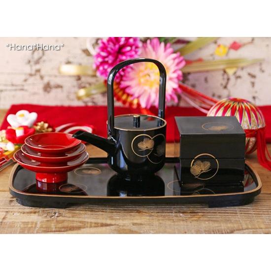 屠蘇器 お屠蘇 おとそ 6点セット (光輪松) 黒 ブラック 漆器 お正月