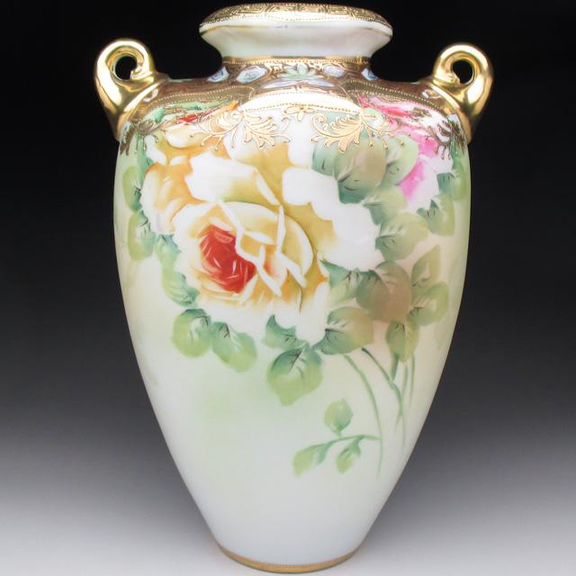 希少】オールドノリタケ アールヌーボー 薔薇紋花瓶 モールド 金彩