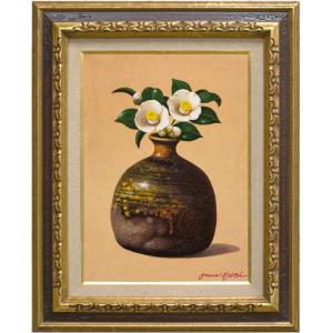 田村 一 「 スペイン壷と赤い薔薇 」 油絵 ・ 油彩画 F6 ( 6号 ) 絵画