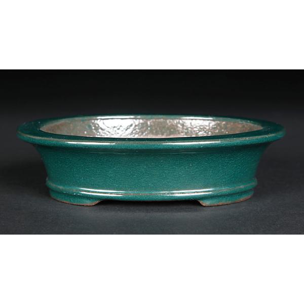 盆栽鉢 色鉢 緑釉外縁下紐楕円鉢 陶器 4号 12.5cm グリーン 小品盆栽