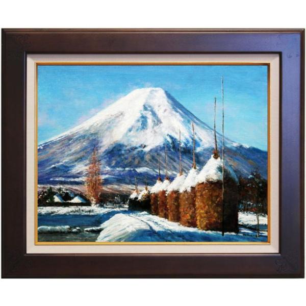 絵画 インテリア 絵 額付(白) 油絵 F6-030707 雪景色 朝陽 夕陽 絵画