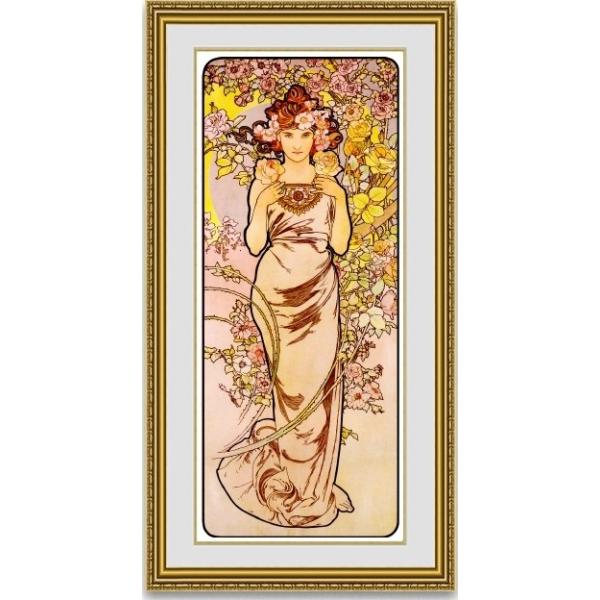 Y【中古品】アルフォンス・ミュシャ バラ ローズ 薔薇 額縁 Y【中古品