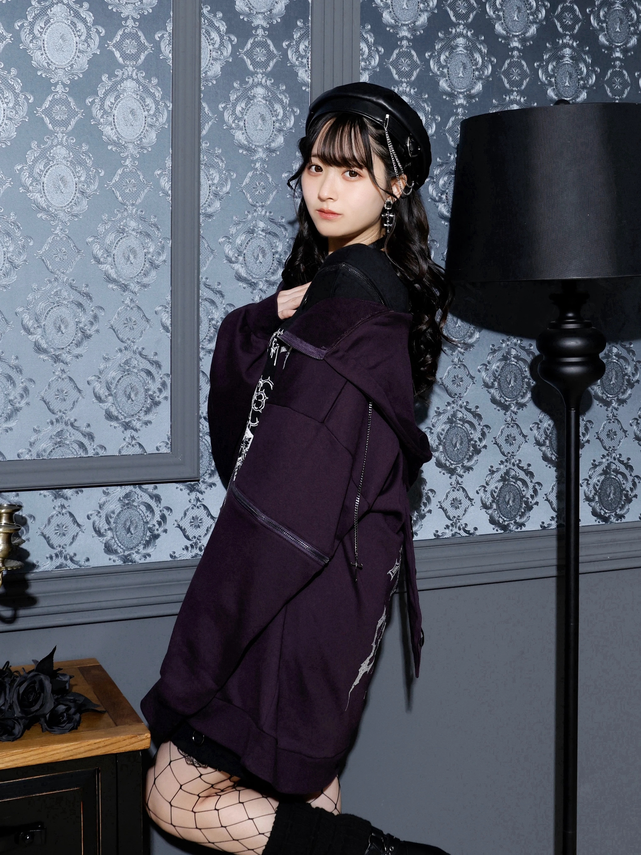 2WAYうさ耳ユニセックスZIP裏毛パーカー（パーカー｜黒・紫・オフ