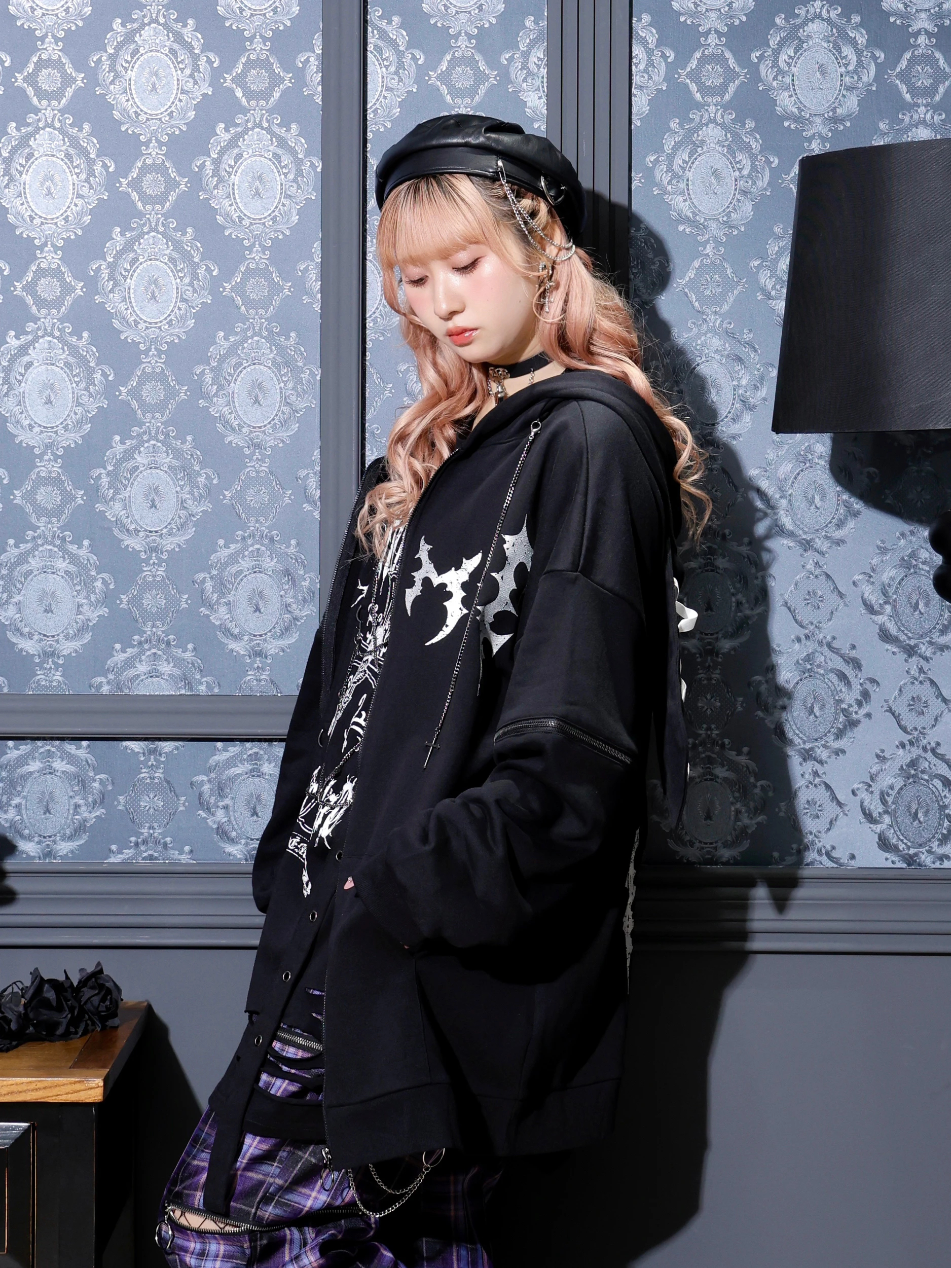 2WAYうさ耳ユニセックスZIP裏毛パーカー（パーカー｜黒・紫・オフ