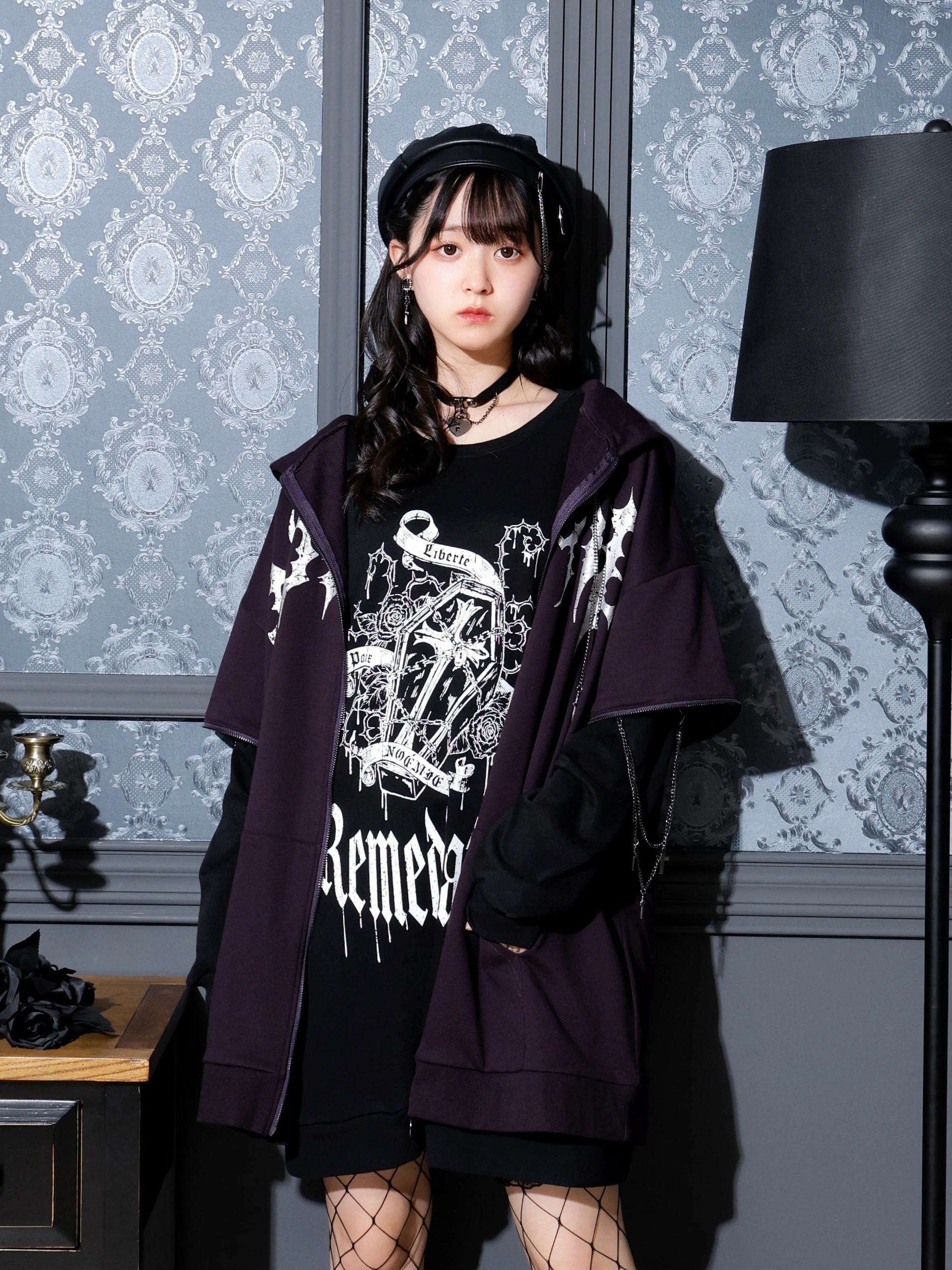 2WAYうさ耳ユニセックスZIP裏毛パーカー（パーカー｜黒・紫・オフ