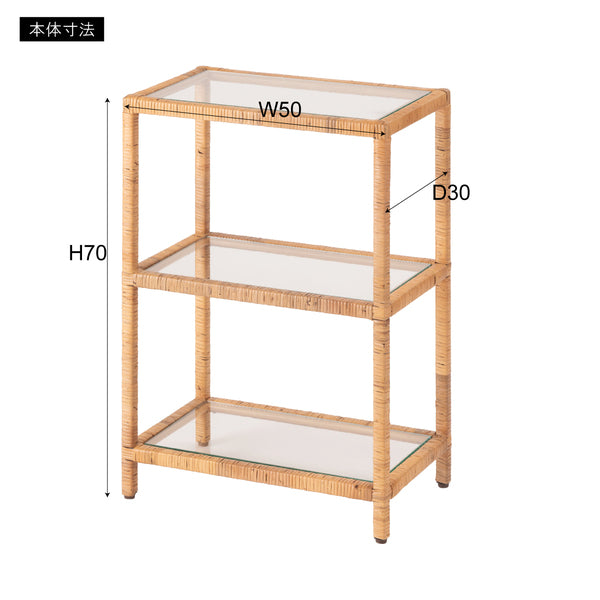 シェルフ ガラス ガラスシェルフ ラタン 籐 クリア 収納 収納棚 ラック