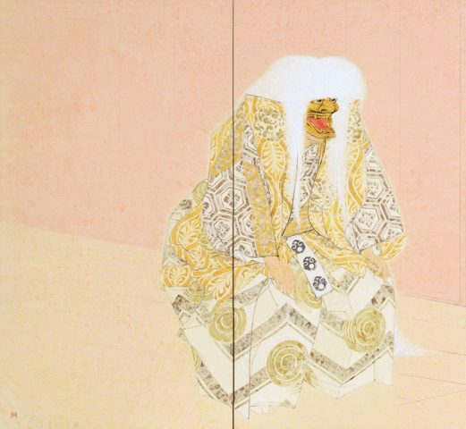 前田青邨 「一服（白描）」日本画(紙本・水墨・淡彩） 扇面額装東美