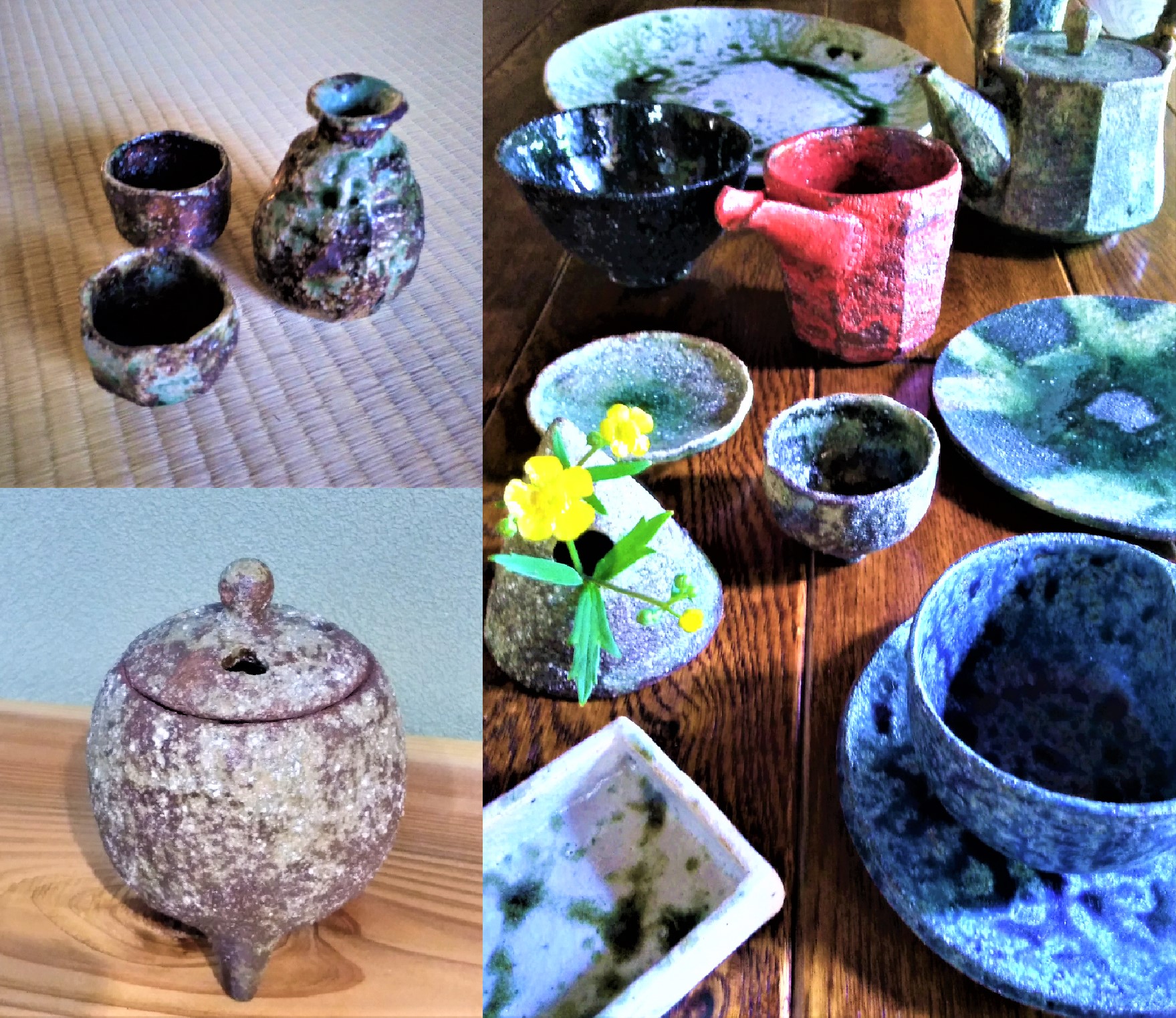 伊賀忠央窯秋野宏和作苔肌焼長方壺