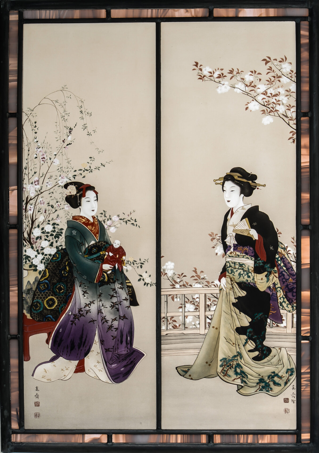 美人画 作者不明 鴨東妓女図 | Stained Glass Works