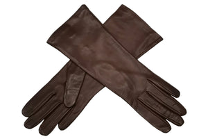 レディース ロング手袋◇ナパレザー◇ブラウン/MINK《シルク》 – Merola