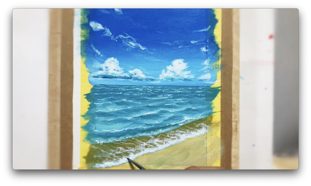 アクリル絵の具で描く）キラキラ輝く夏の海の描き方 | みつまたアート