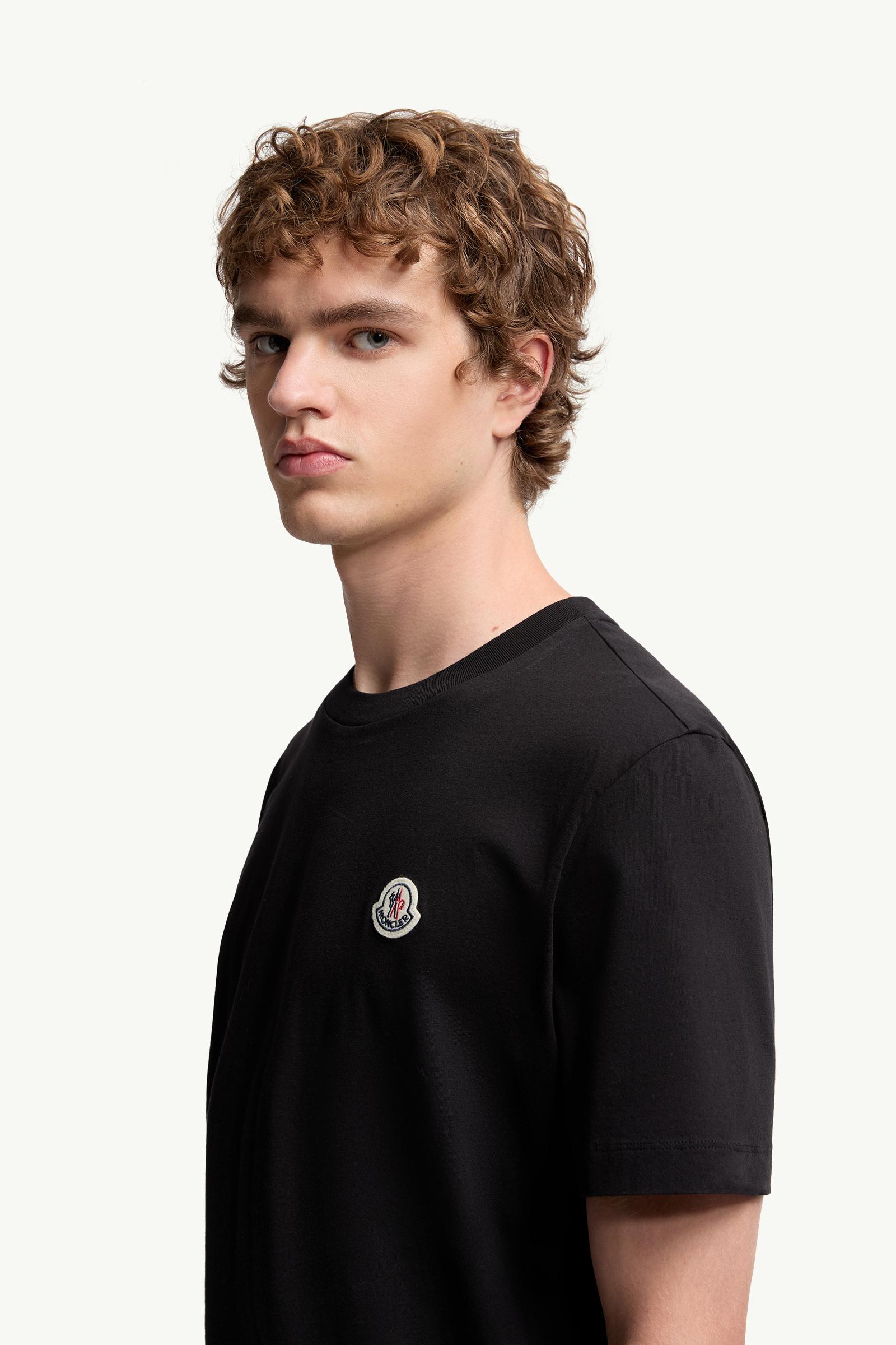 MONCLER ブラック Tシャツ Black Flocked Logo Cotton T-Shirt - Polos