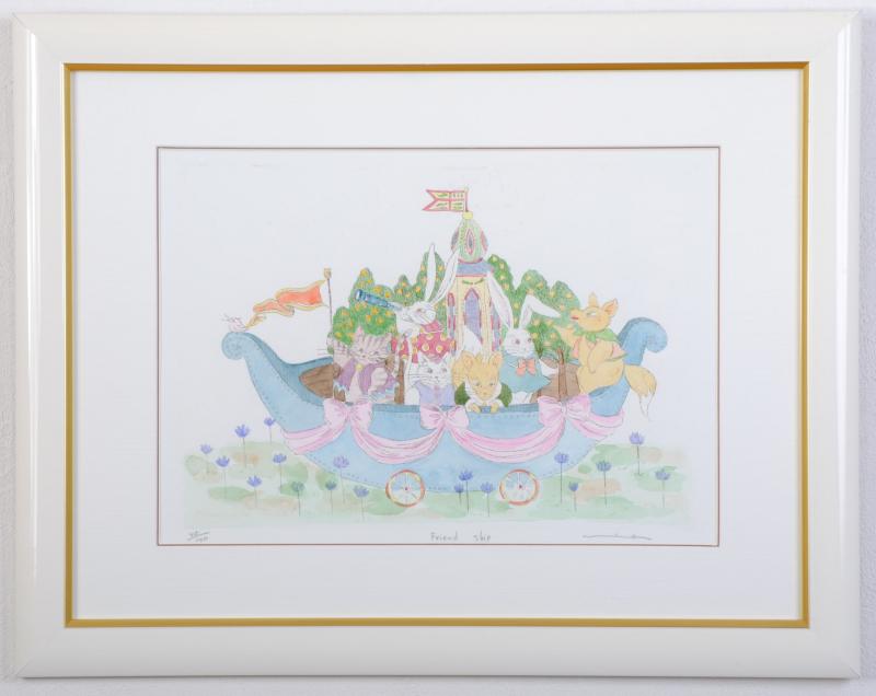 銅版画で鷹塀三奈が制作した可愛い動物たちの銅版画「フレンド・シップ」