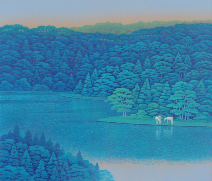 富谷一明 油彩画（2頭の馬）0号サイズ 富谷一明 油彩画（2頭の馬）0号