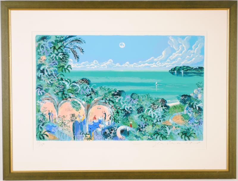 海の絵をシルクスクリーンの版画で制作した平野琳人の海の絵「潮騒