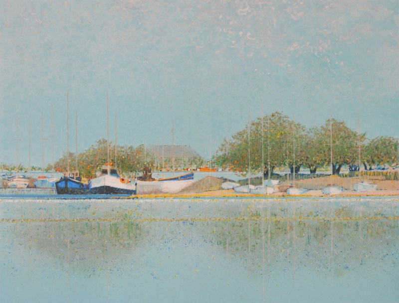 海の絵画をリトグラフの版画で制作したアンドレ・ブーリエの海の絵「港