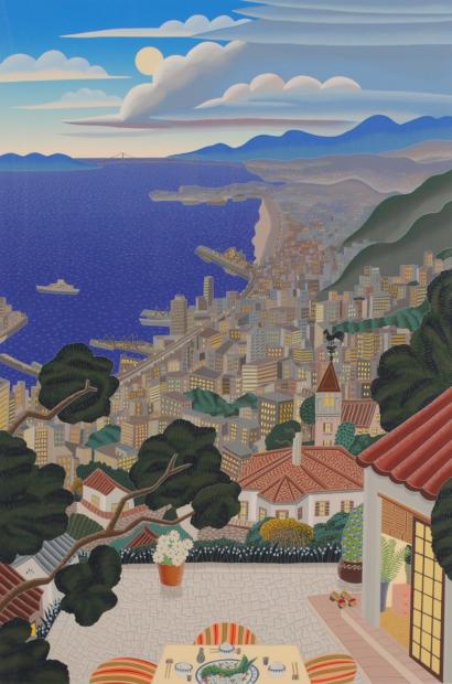 シルクスクリーンの版画でトーマス・マックナイトが制作した神戸の絵