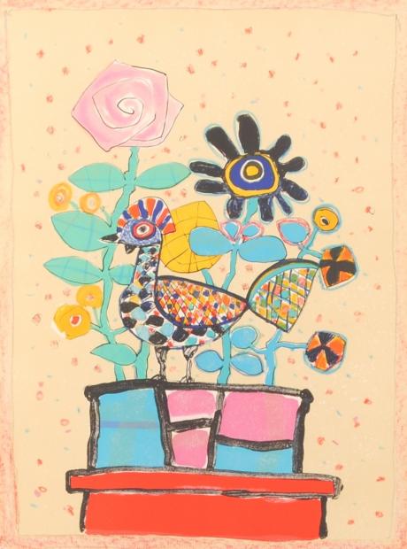 ポール・アイズピリがリトグラフの版画で制作した花の絵画「赤い