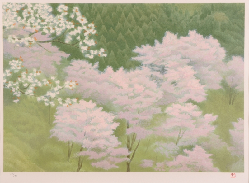 桜の絵画をリトグラフの版画で制作した東山魁夷の和の桜の絵「吉野の春