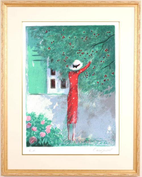 カシニヨールのリトグラフ 公園 カシニョール☆公園の婦人の