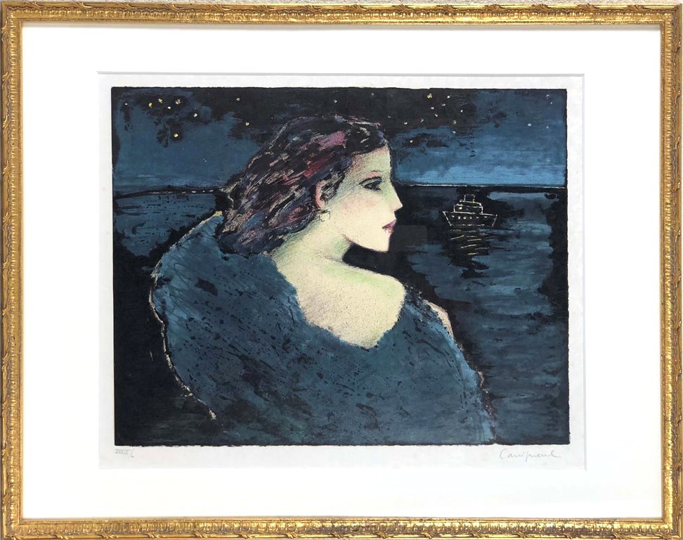 カシニョール【青い紫陽花】リトグラフ E.A. カシニョール（Cassigneul