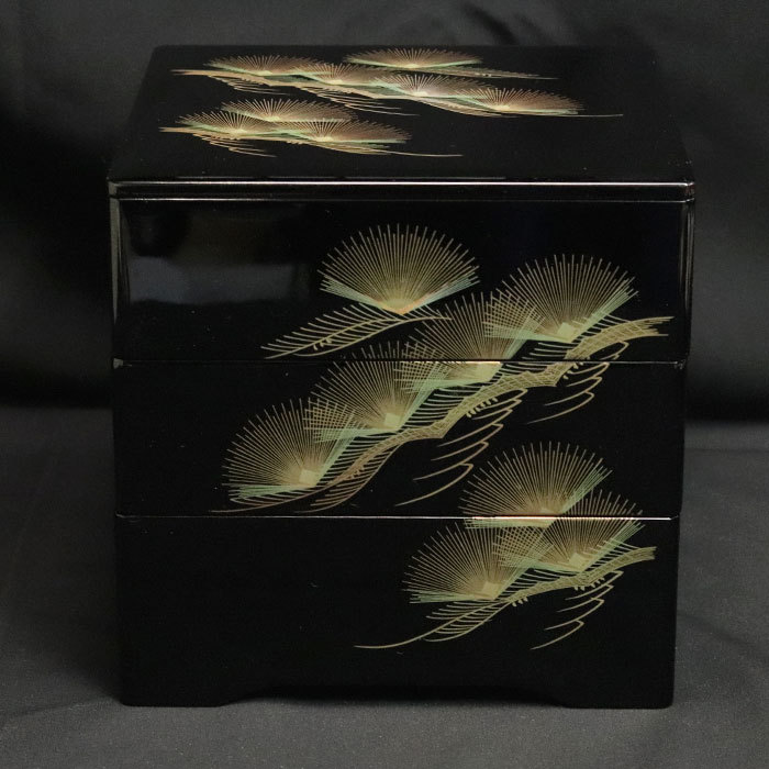 重箱 3段 日本製 国産 会津漆器 黒 6.5 三段重 共足 松庵 6.5寸 5〜6人