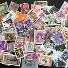 海外ヴィンテージ使用済み切手（数字、紋章、クイーン他）ランダム50枚