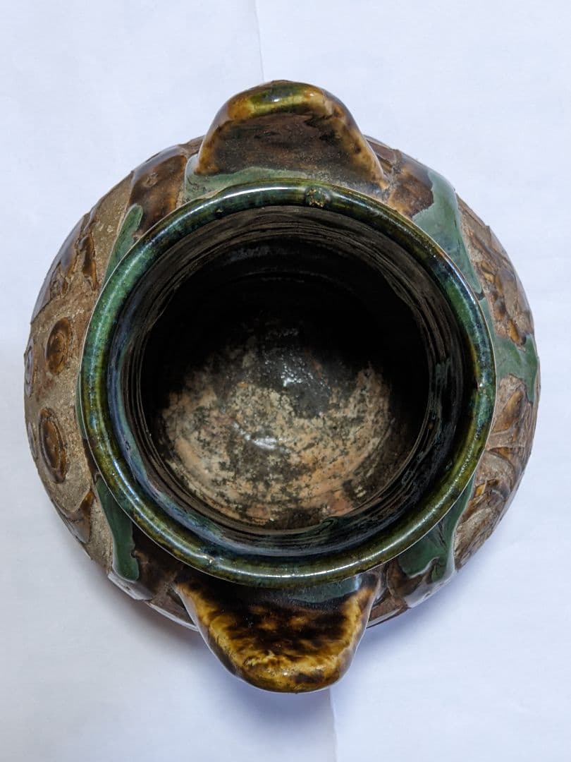 ♢琉球 飴釉掻落し 魚紋文様 双耳壺 瓶 沖縄花瓶 珍物珍品 古美術品