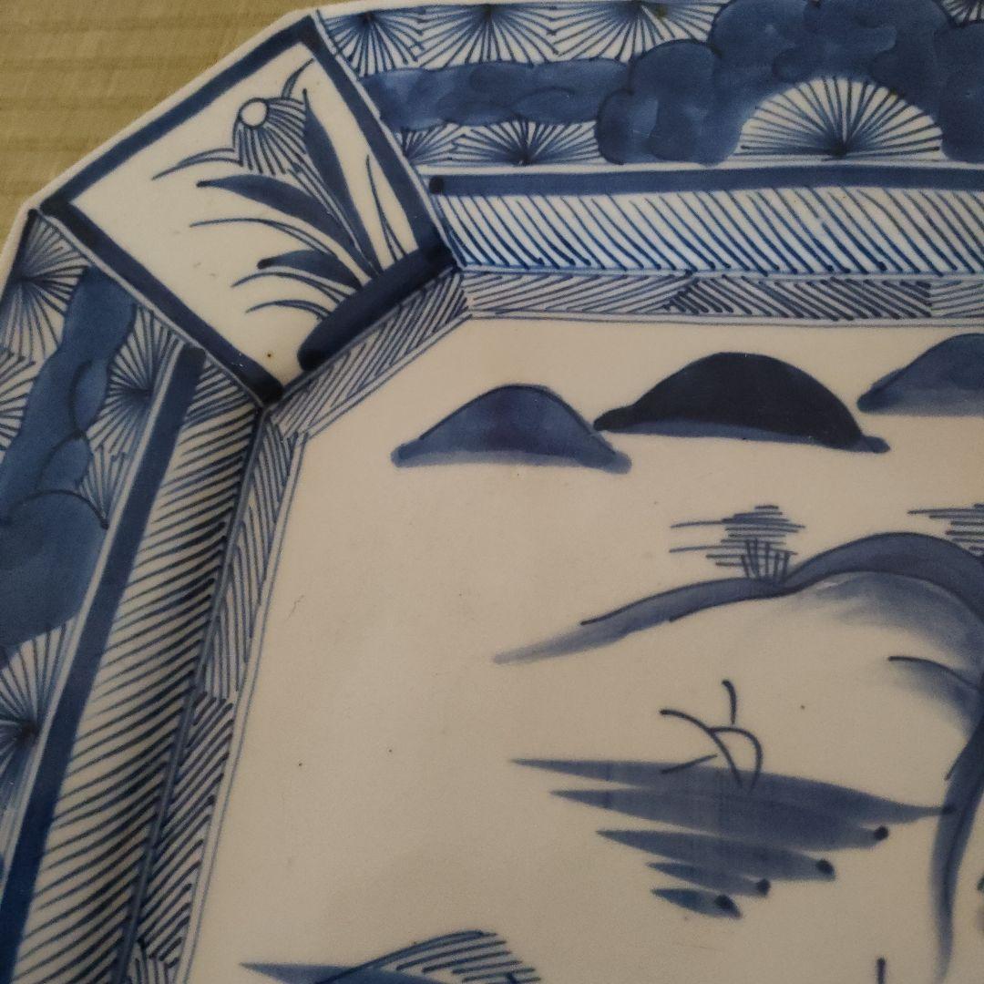 古伊万里 ■染付隅切り大角皿 ■明治大正■ 骨董 ■山水手書き■時代物■古美術