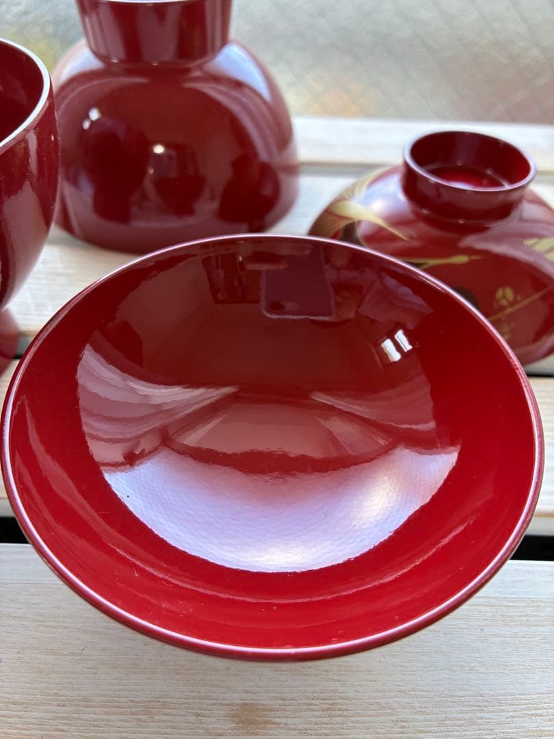 蓋付きお椀　お吸い物碗　漆器　20客セット　お正月　お祝い　赤色