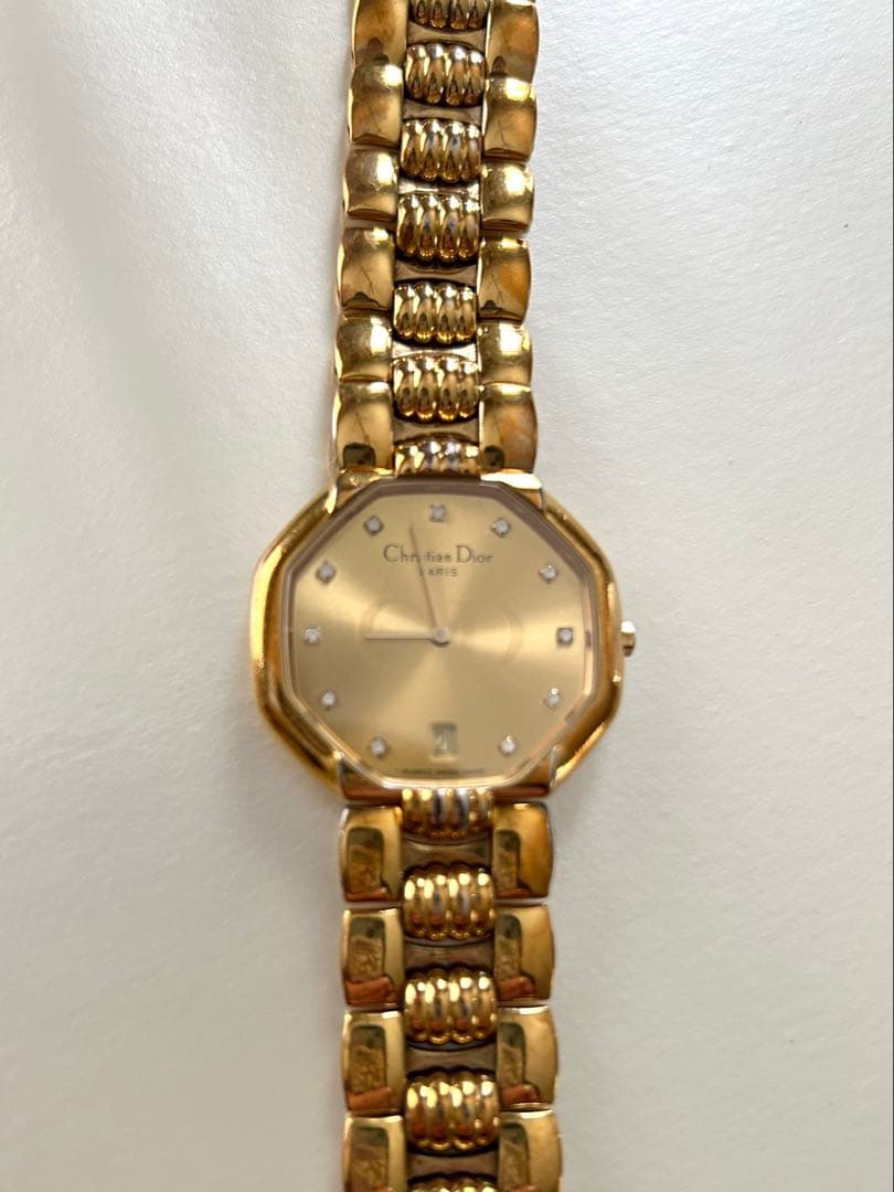 【稼働品】クリスチャンディオール　 オクタゴン　ゴールド文字盤　CDロゴ