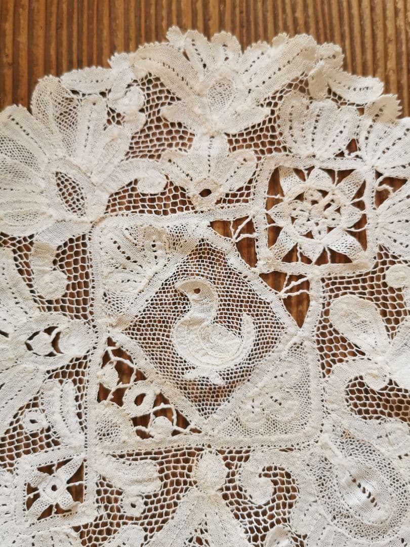 アンティーク 1880年頃 ミラネーゼレース 鴨/家鴨 ボビン編リネン