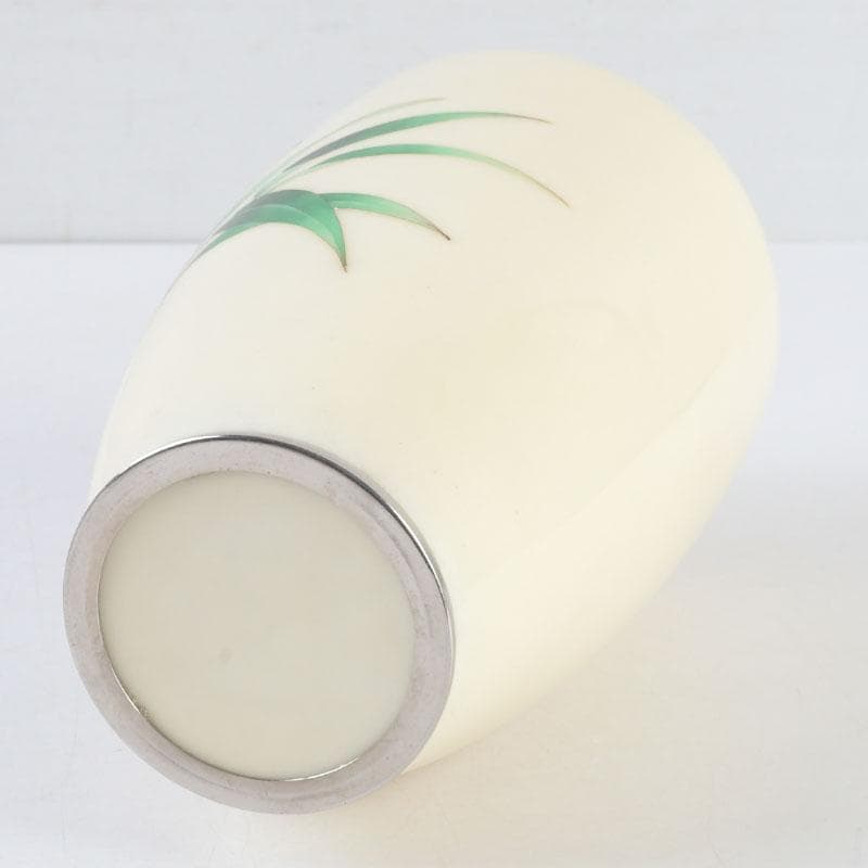 七宝焼 白釉 草鳥文 花瓶 時代箱 V 9663