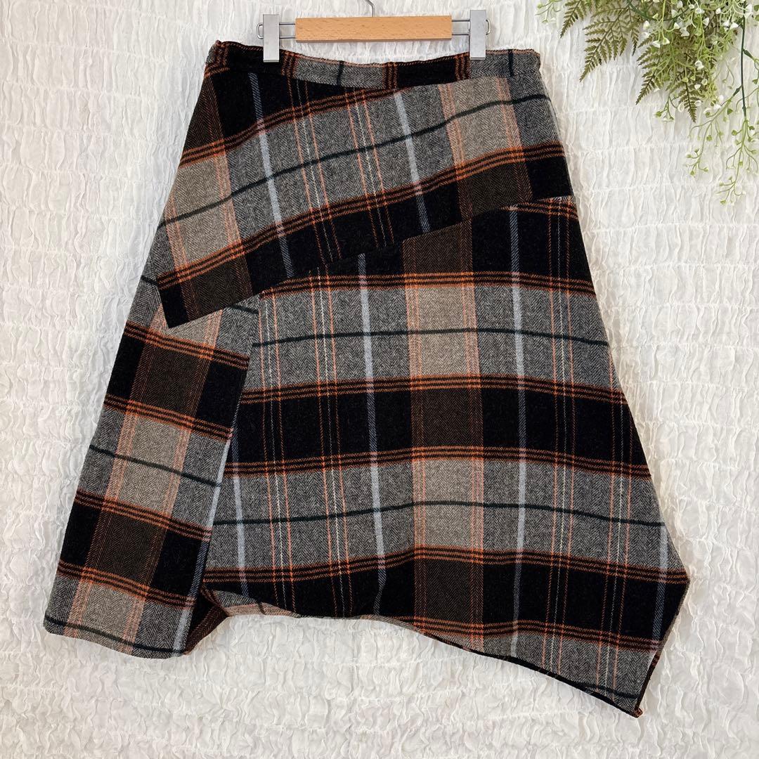 Y's ワイズ 変形 サルエルパンツ ウール チェック アシンメトリー 日本製