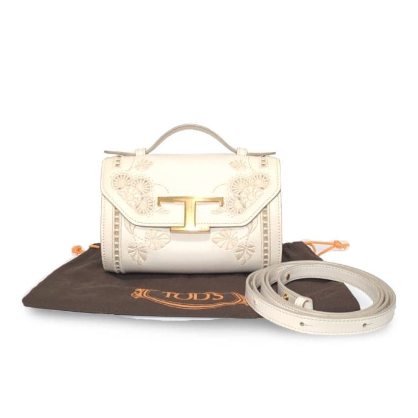 【極美品】TOD'Sトッズ Tタイムレス　アイボリー レザー ショルダーバッグ