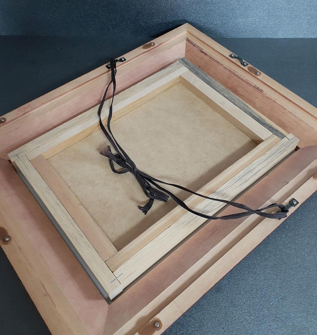 作者不明　ボールペンイラスト　女性と鳥と掛け時計の図　肉筆　SM　額装