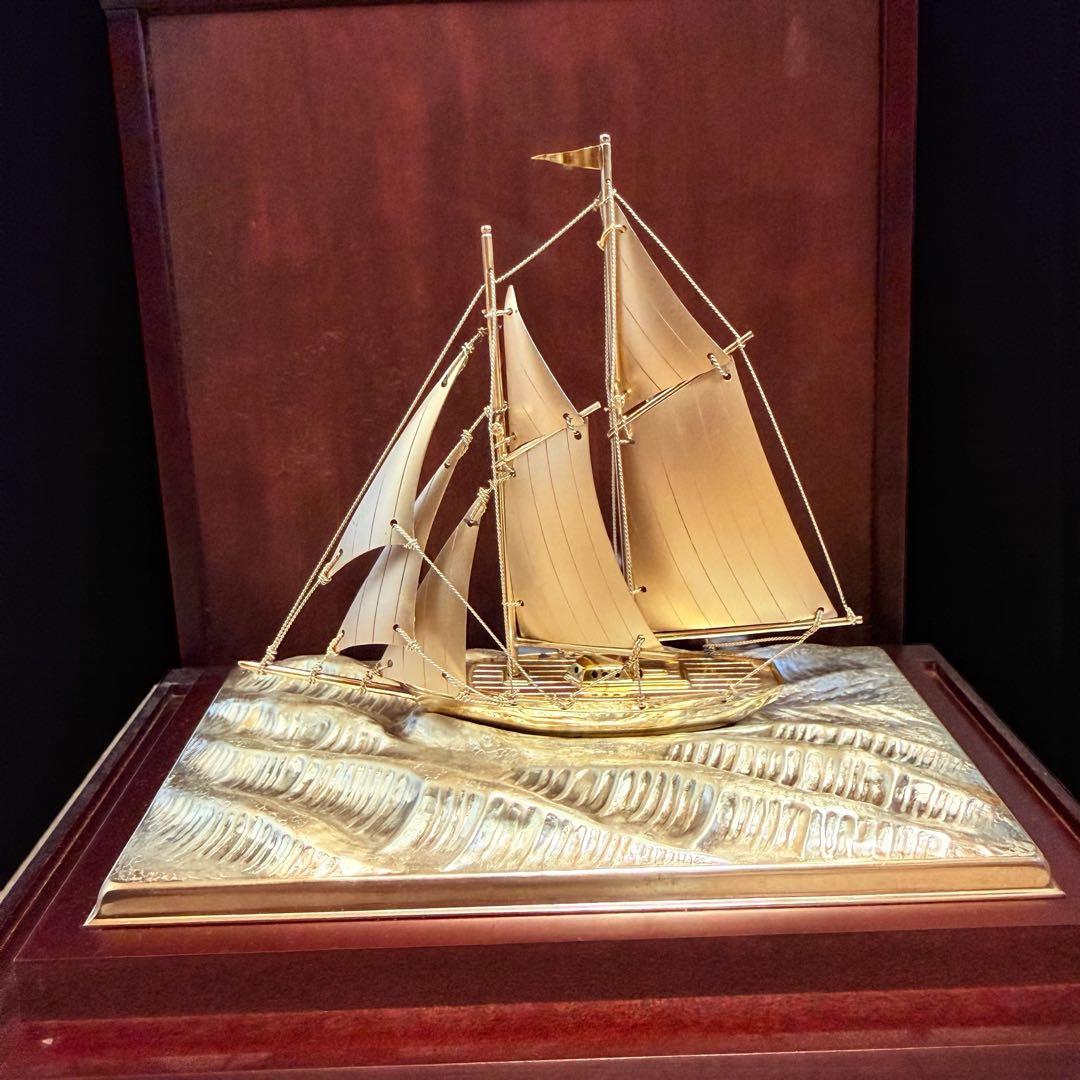 純銀シルバー985刻印/銀製ヨット2本マスト置物/オブジェ/銀船 純銀シルバー985刻印/銀製ヨット2本マスト置物/オブジェ/銀船 武比古