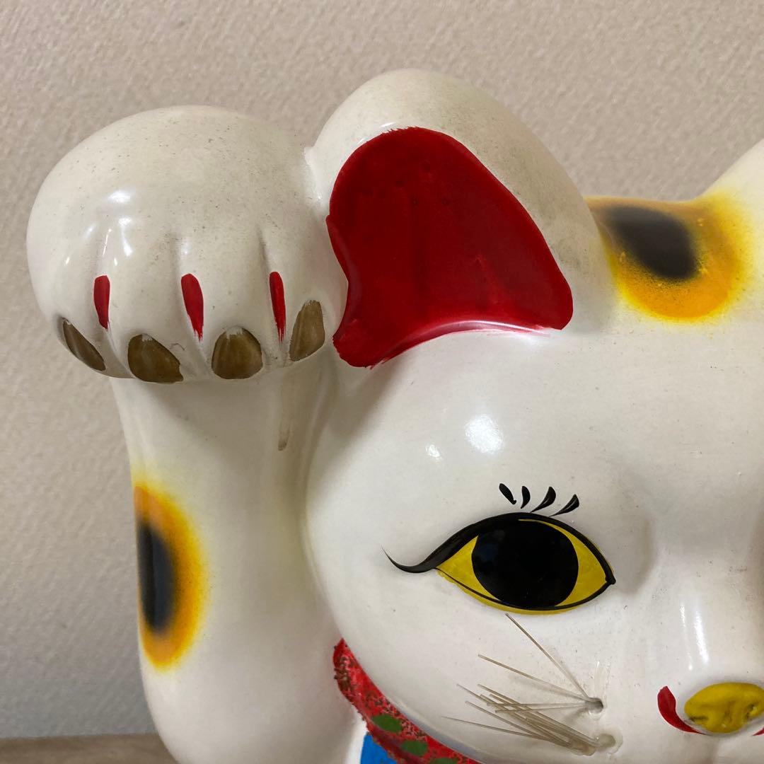 特大 古い招き猫 招福置物 貯金箱 千万両縁起物〈検 常滑焼 七福神 薬師