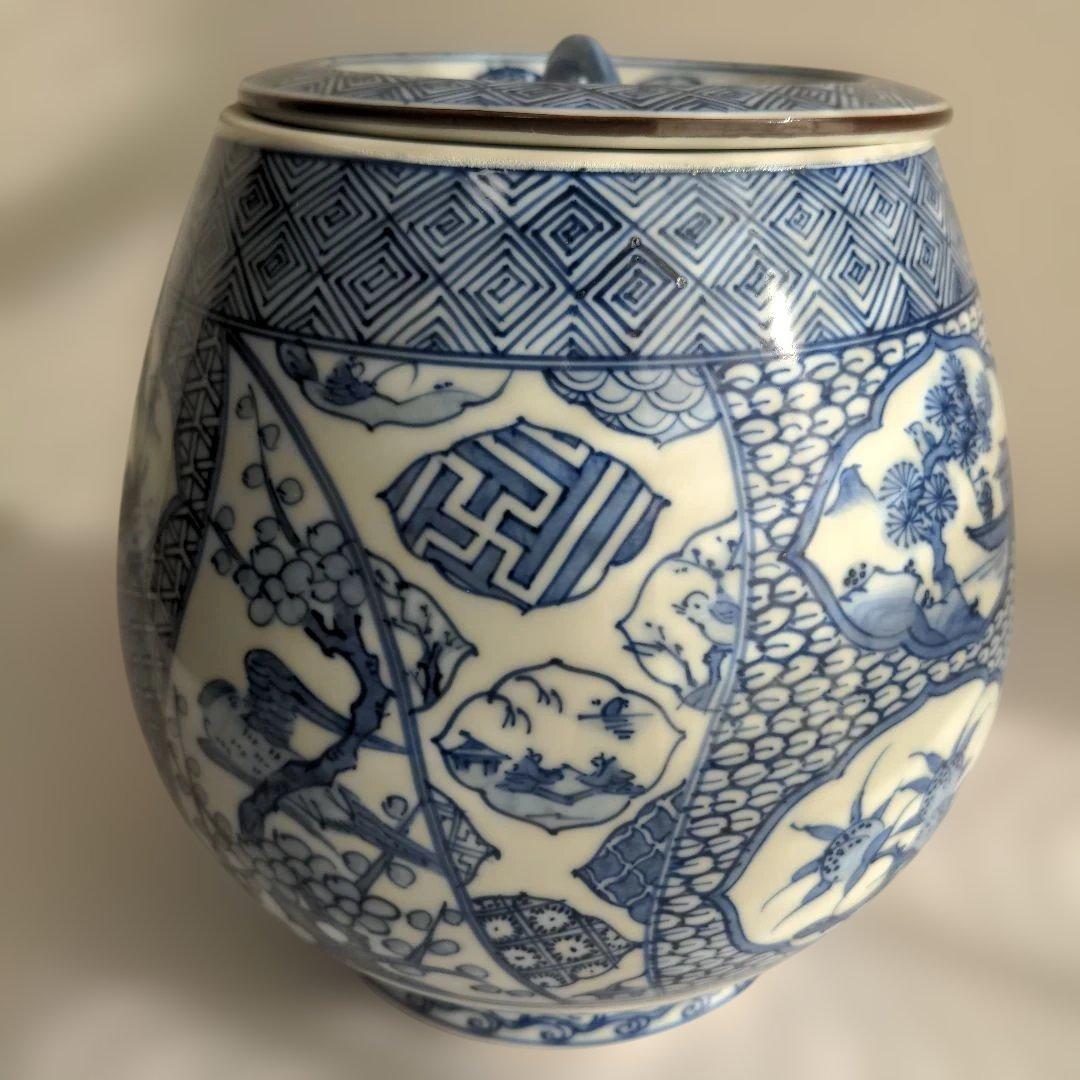 美品】 手塚祥堂造 染付祥瑞 芋頭 水指 茶道具 木箱入 - メルカリ