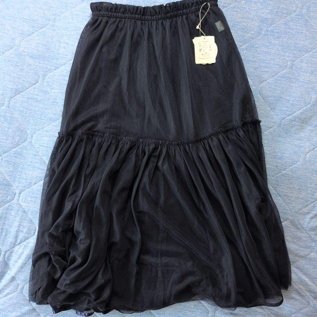【未使用タグ付】フランシュリッペ 2wayチュールフレアスカート レース M 紺
