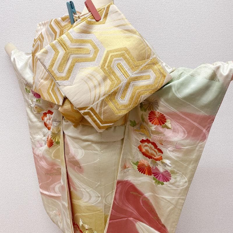 501aj80◎振袖＆袋帯 セミアンティーク 成人式 結婚式 十三参り◎