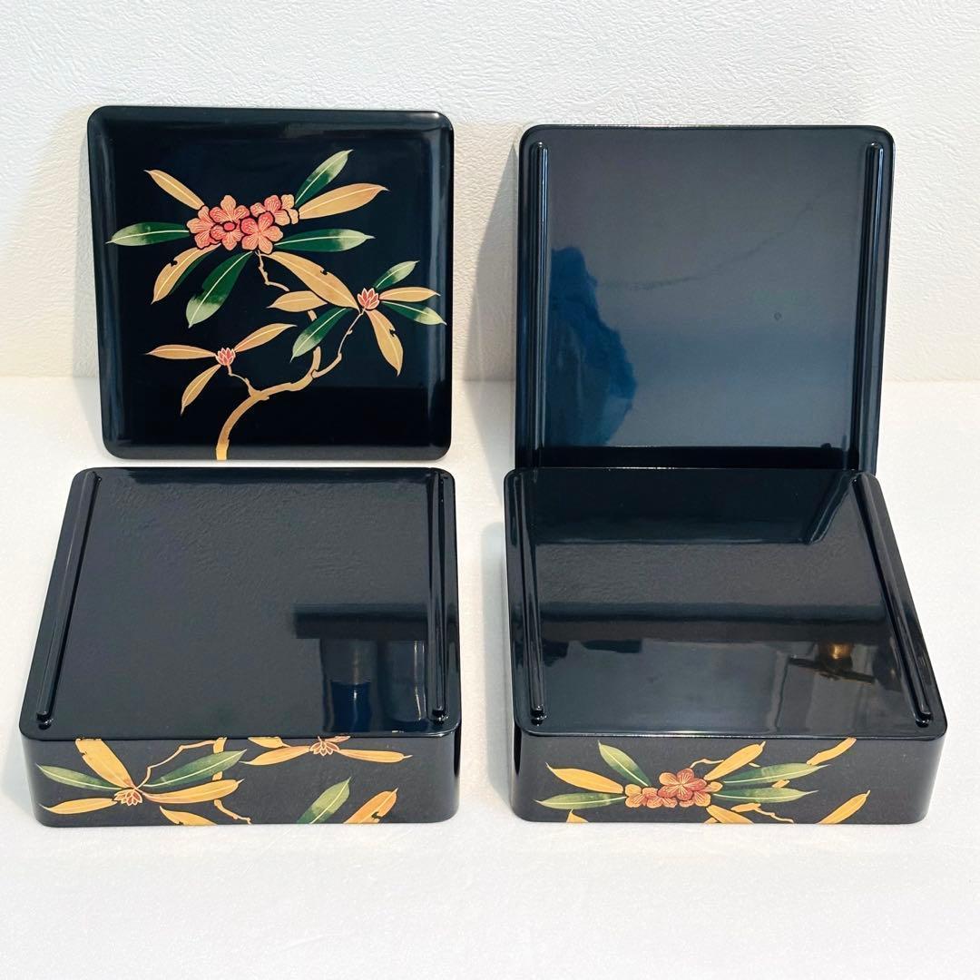 ⭐️ 会津塗 天然木漆器 石楠花蒔絵 三段重 美品 ⭐️
