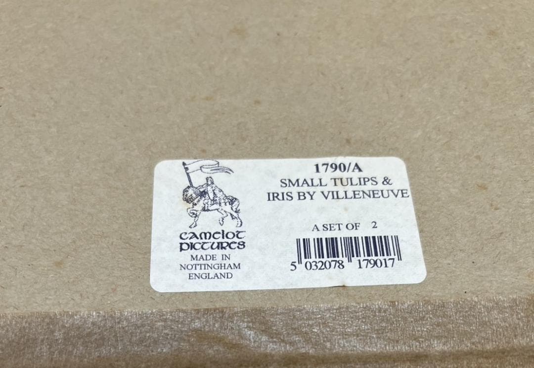 アンティーク額絵　英国製　大きめ　ゴールド金縁額絵　花　あやめ　チューリップ