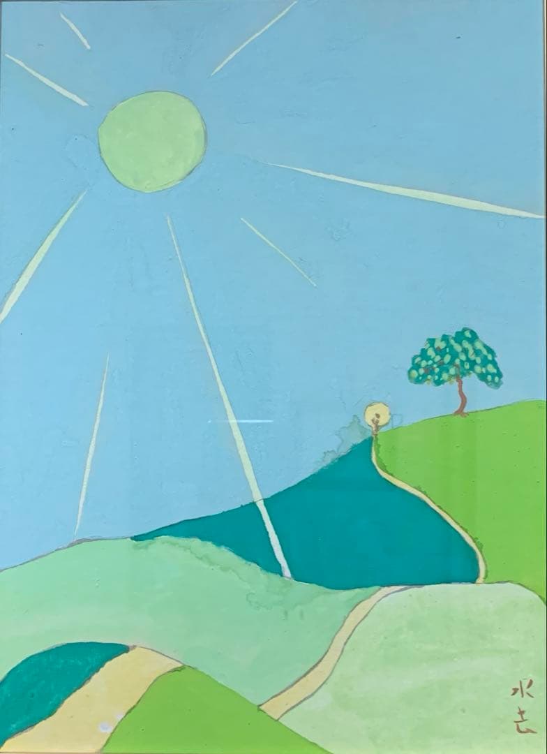 絵画　水彩肉筆画　在名有り　水去　風景画