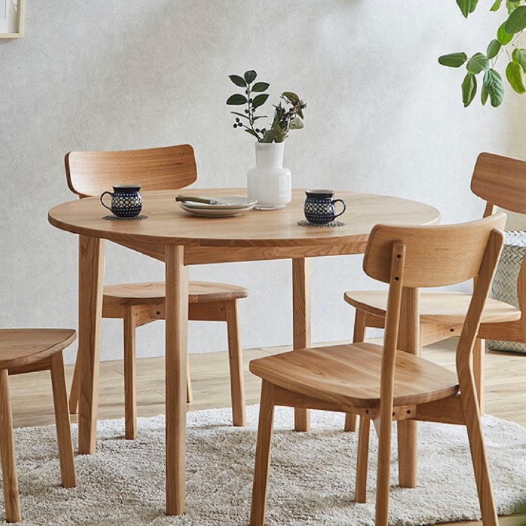 【美品】タモ無垢材 ラウンドテーブル